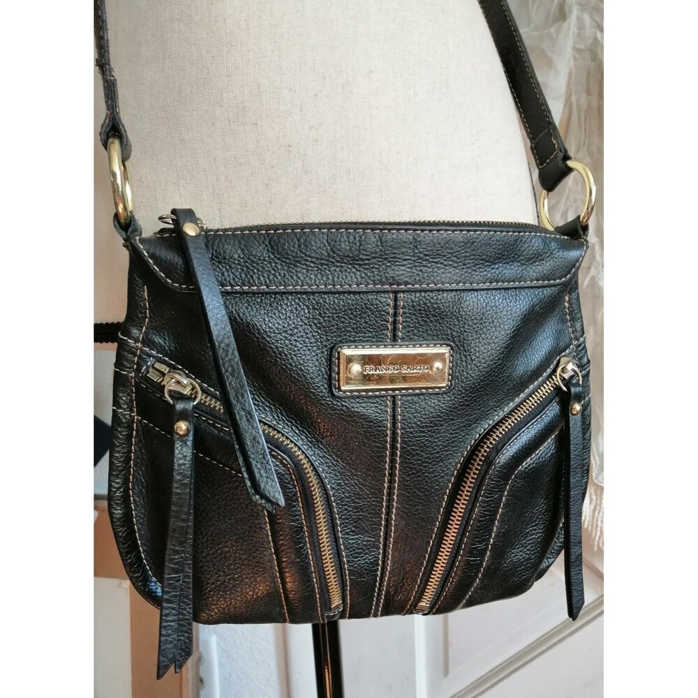 Franco Sarto Black Pebbled Leather Handbag Purse Crossbody Shoulder Bag